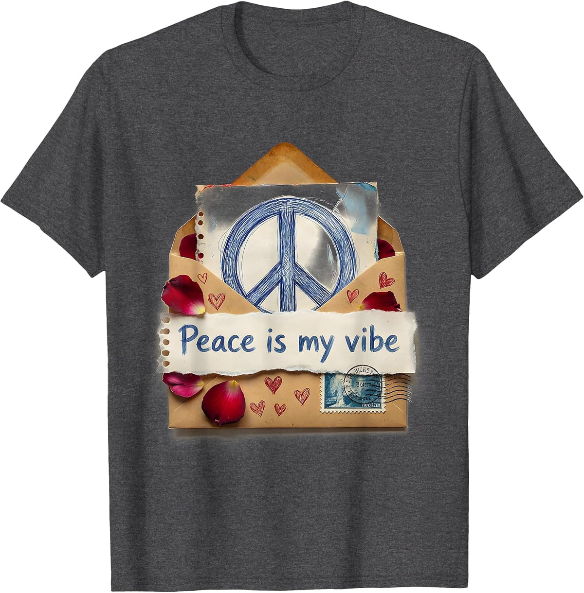 Peace Is My Vibe Groovy Peace Sign Design T-Shirt - Dark Heather Grey