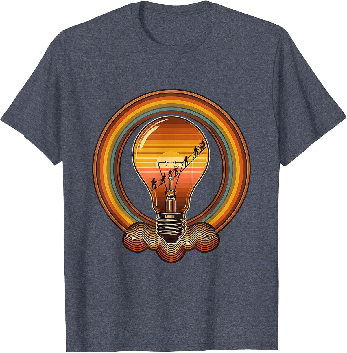Back to School Lightbulb Climbing Students Tee T-Shirt - Heather Blue