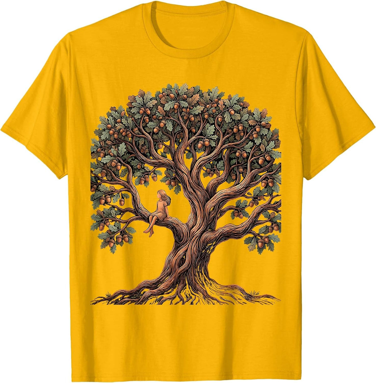 Favorite Daughter Oak Tree Climbing Girl Design T-Shirt - Golden Yellow