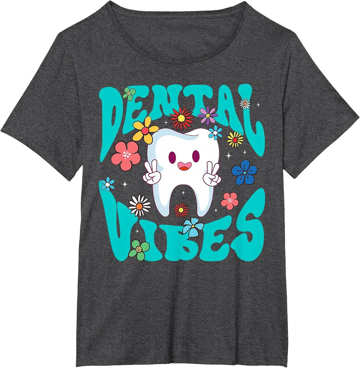 Retro Groovy Dental Vibes Funny Dentist Hygienist Men Women T-Shirt - Dark Heather Grey