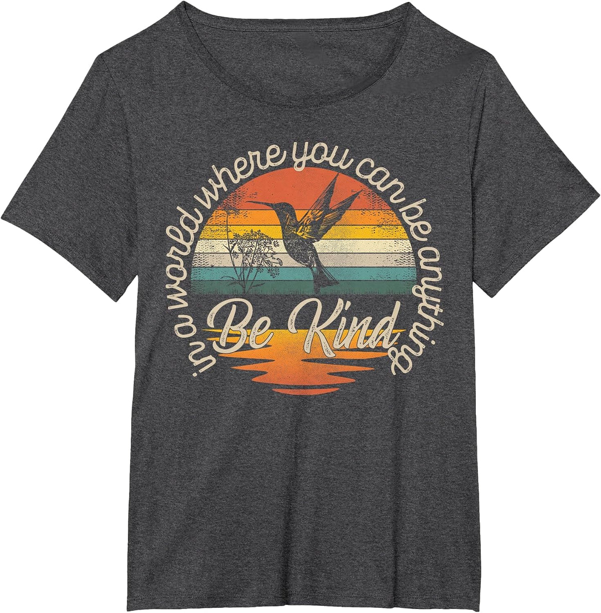 Be Kind Hummingbird Design Positive Inspirational Kindness T-Shirt - Dark Heather Grey
