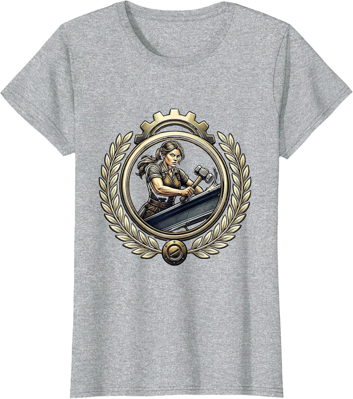 Rosie the Riveter Iron Girder Illustration T-Shirt - Heather Grey