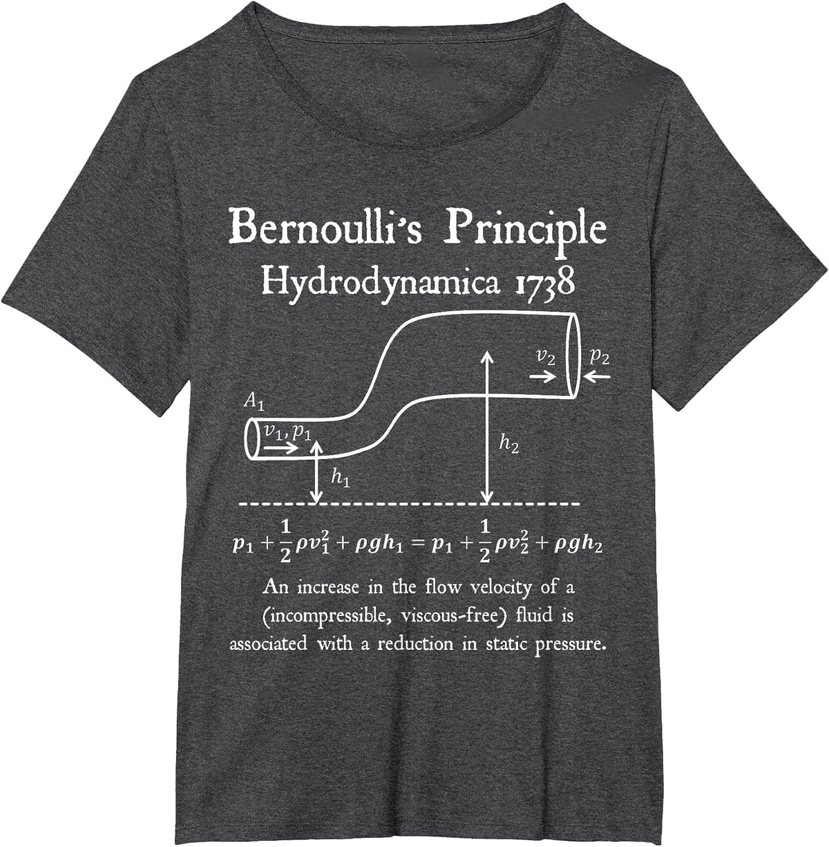 Nerdy Vintage Bernoulli's Principle Physics Math Teacher T-Shirt - Dark Heather Grey