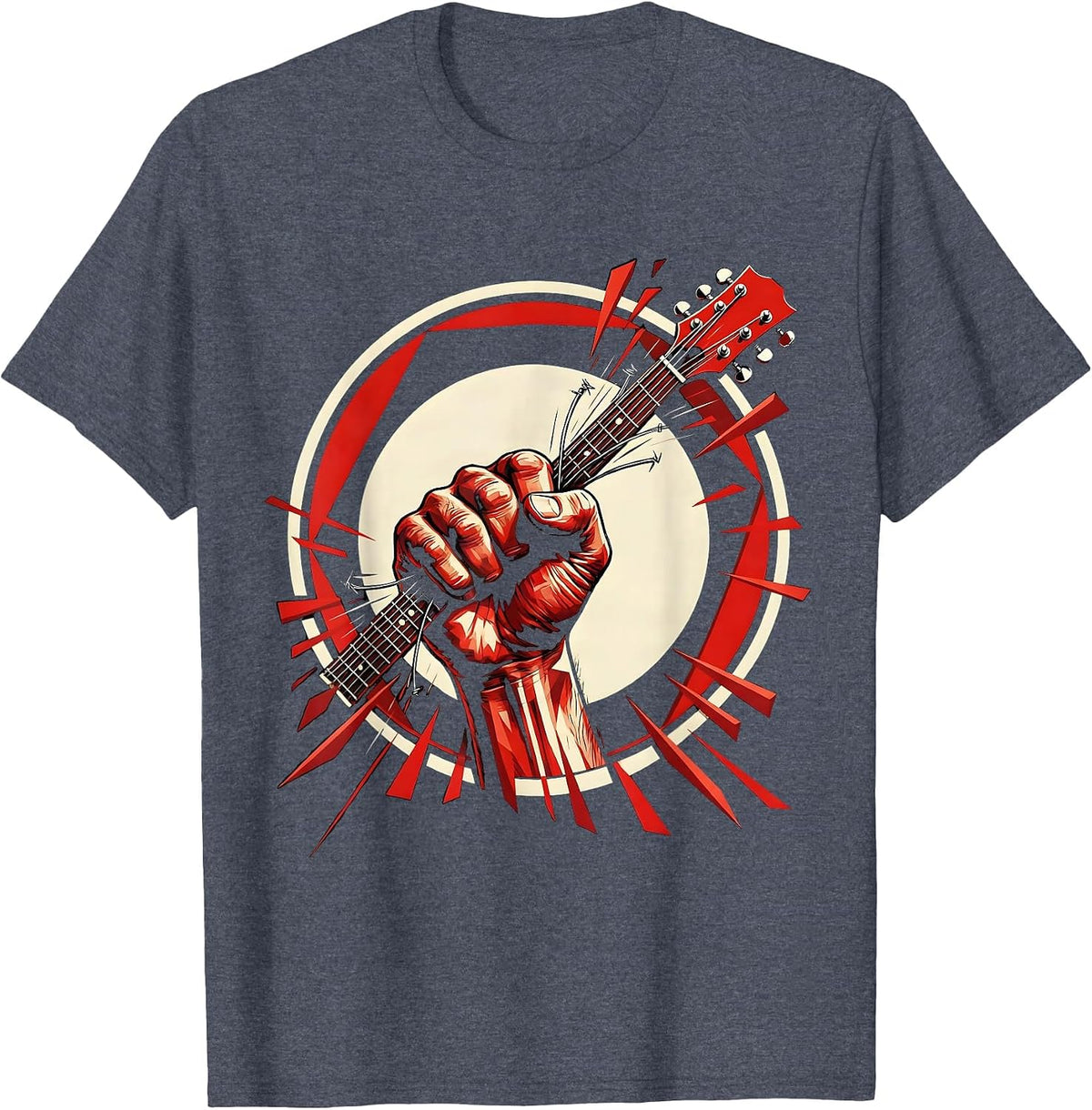Clenched Fist Broken Guitar String Graphic T-Shirt - Heather Blue