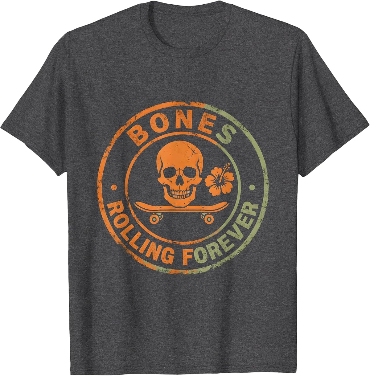 Men's Skeleton Skateboarding Bones Rolling Forever Design T-Shirt - Dark Heather Grey