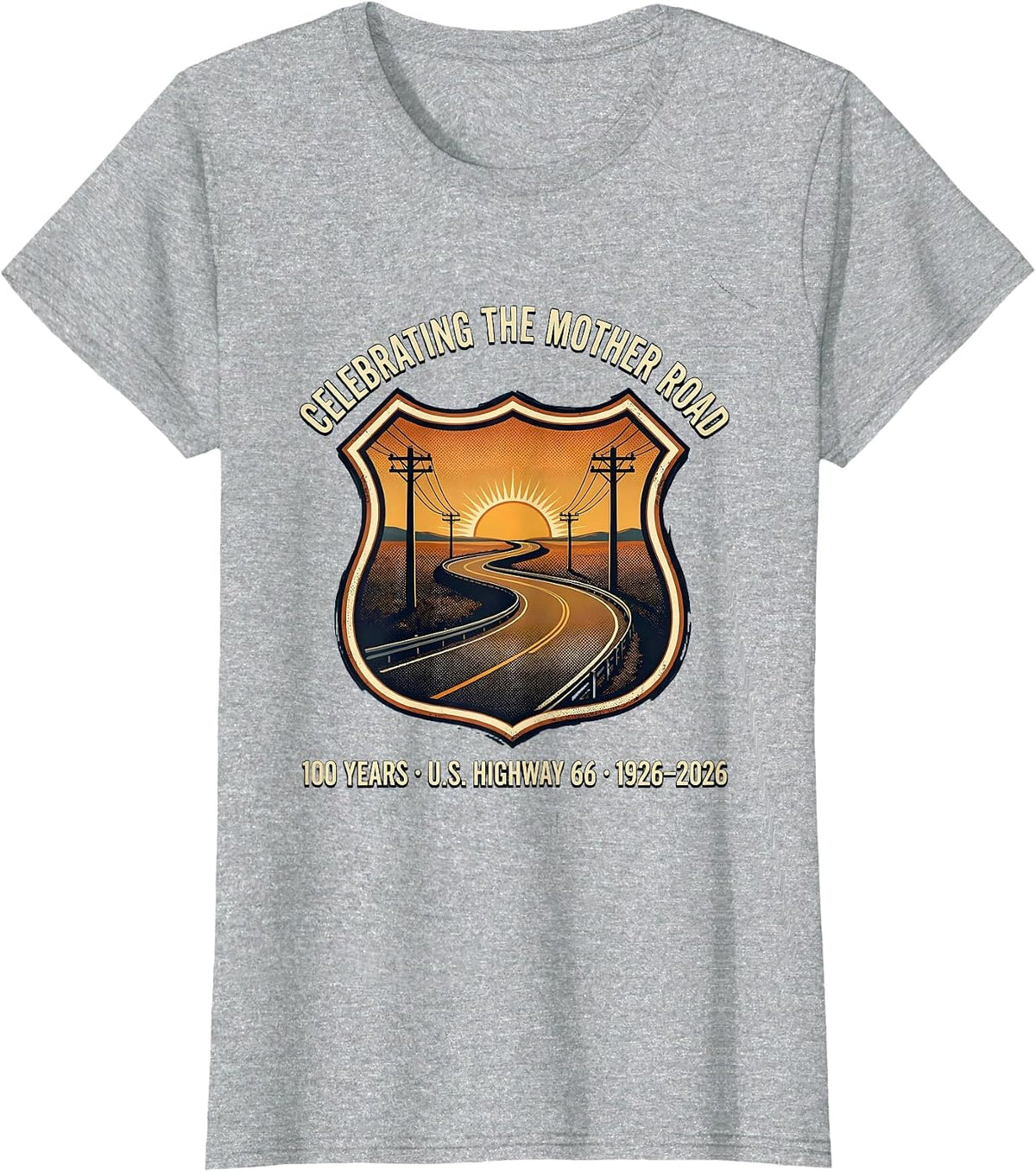 Celebrating The Mother Road Highway 66 100th Anniversary T-Shirt - Heather Grey