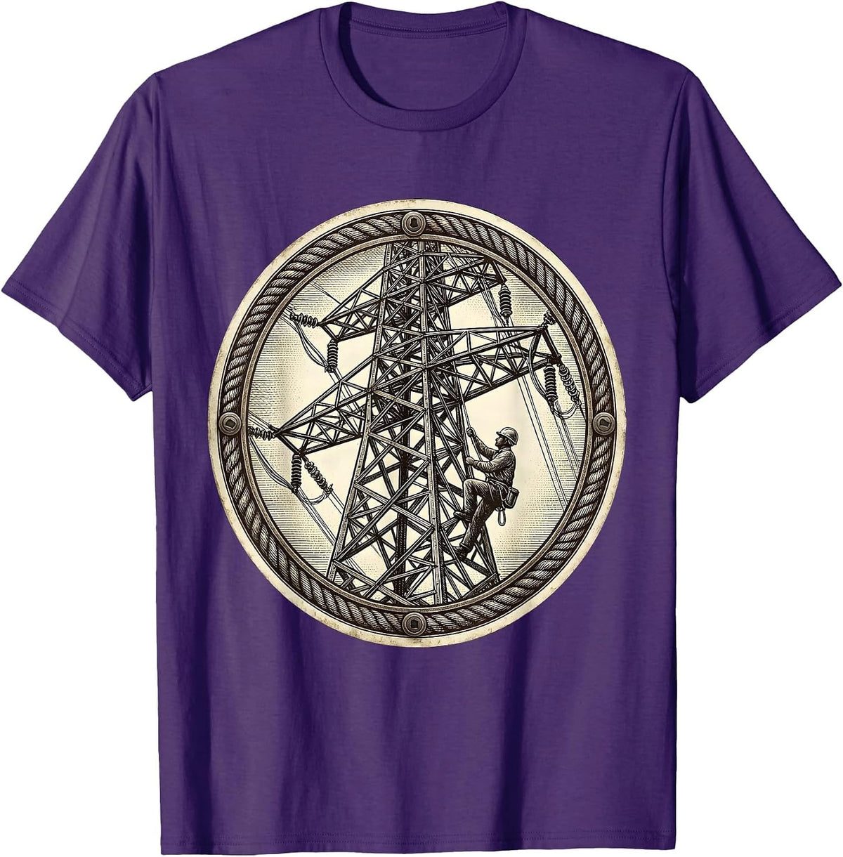 Electrician Power Line Tower Climber Graphic T-Shirt - Purple