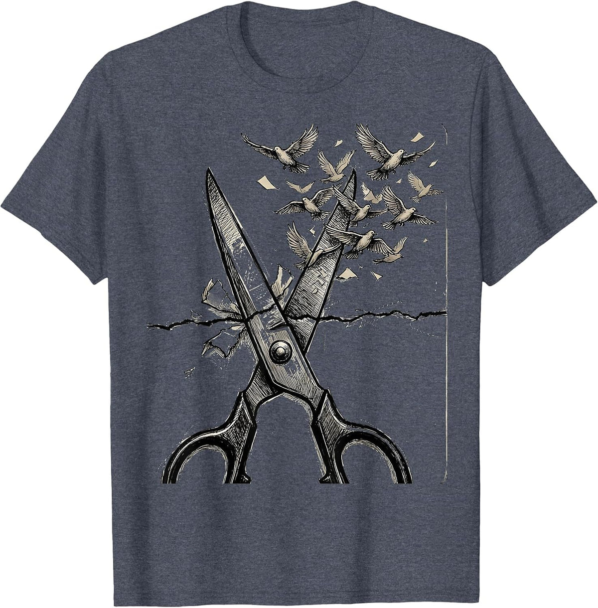 Art Teacher Scissors Birds Graphic Design T-Shirt - Heather Blue