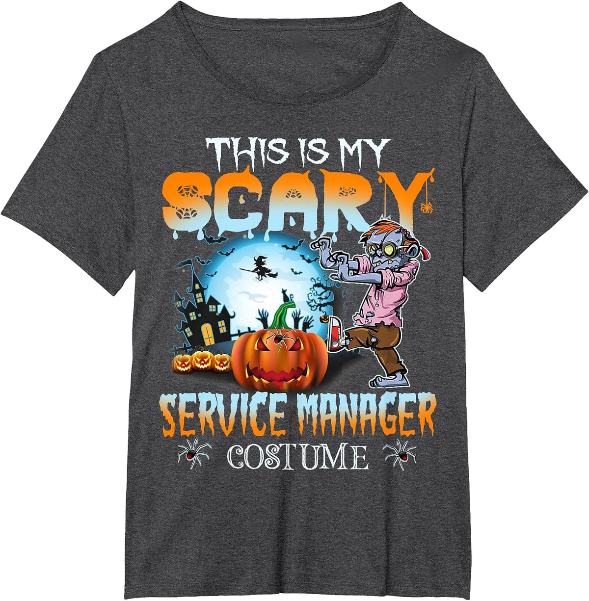 This is My Scary Service Manager Costume Pumpkin Halloween T-Shirt - Dark Heather Grey