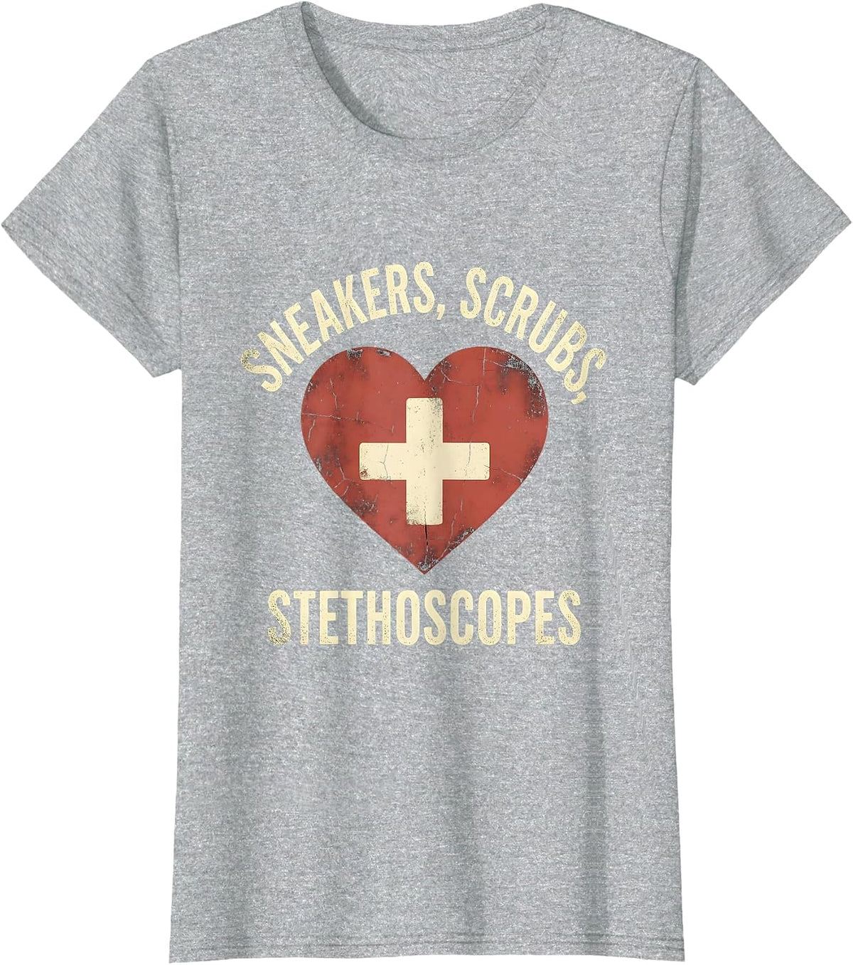 Sneakers Scrubs and Stethoscopes School Nurse T-Shirt - Heather Grey