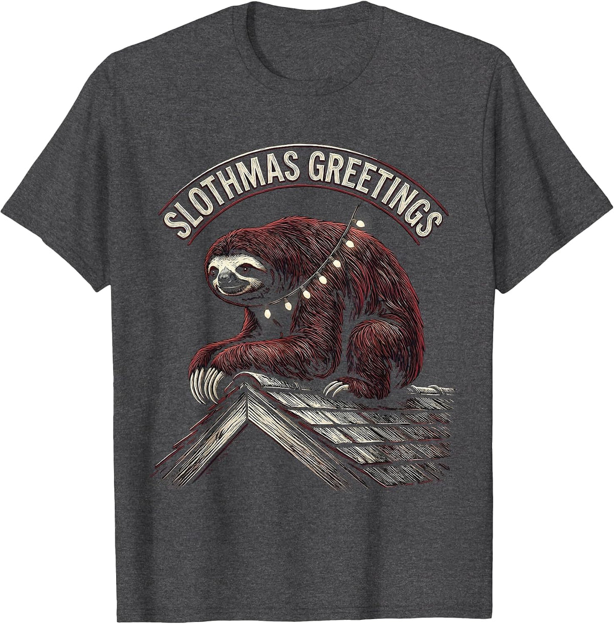 Men's Slothmas Greetings Funny Sloth Lover Christmas Pajama T-Shirt - Dark Heather Grey