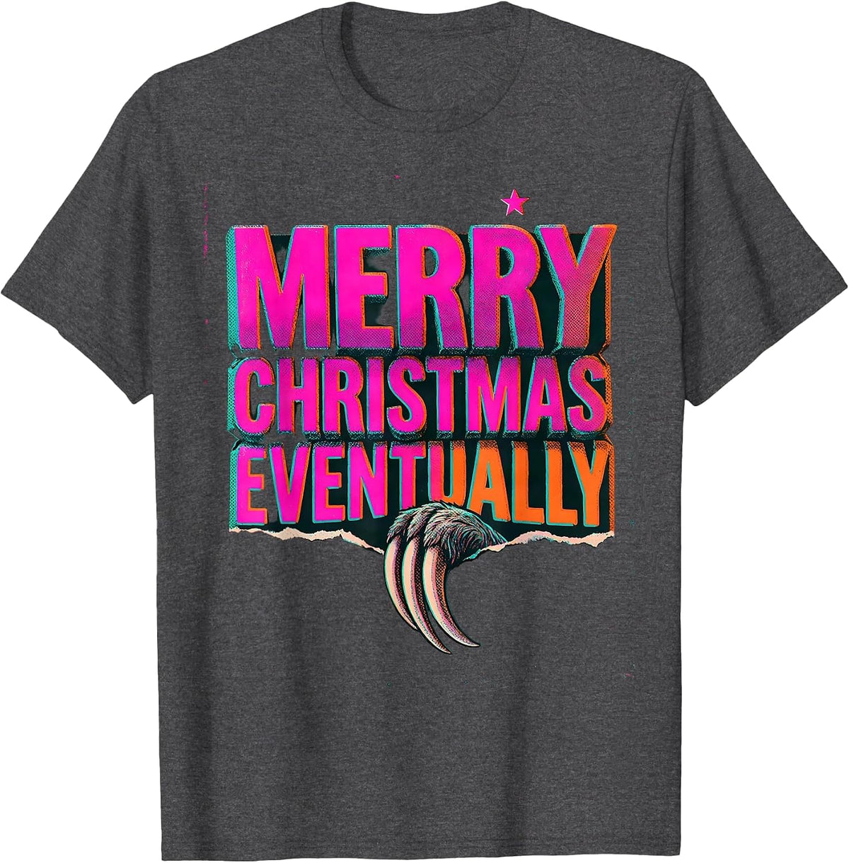 Men's Merry Christmas, Eventually Risograph Sloth Lover Holiday T-Shirt - Dark Heather Grey