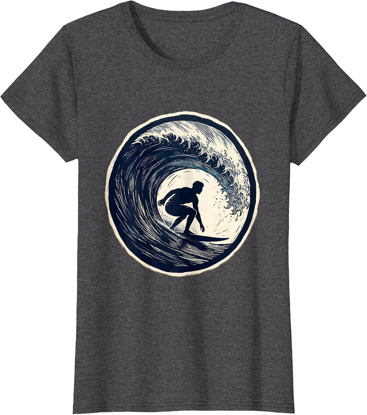 Women's Hawaiian Surfer Riding Massive Curling Wave T-Shirt - Dark Heather Grey