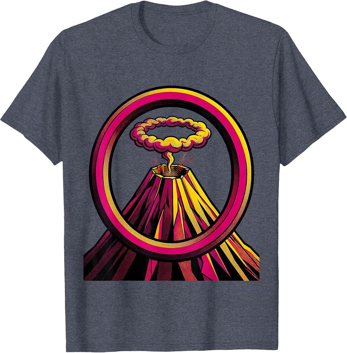 Ancient Volcano Smoke Ring Illustration T-Shirt - Heather Blue