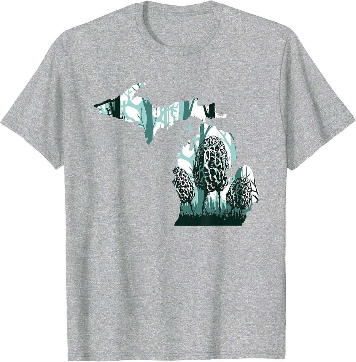 Michigan Map Morel Mushroom Hunting Shrooming Morels Fungi T-Shirt - Heather Grey