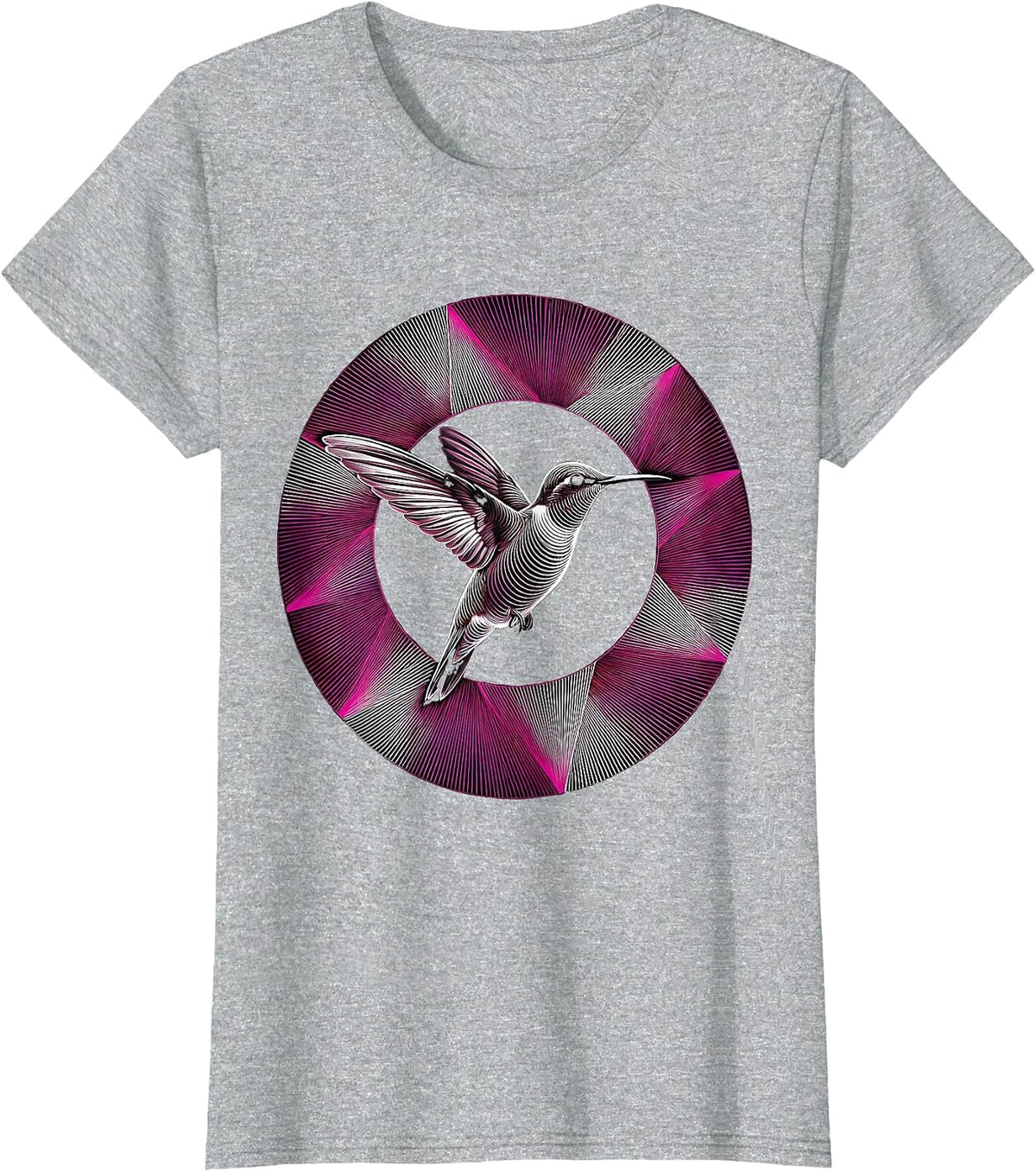 Hummingbird Rainbow Light Beam Illustration T-Shirt - Heather Grey