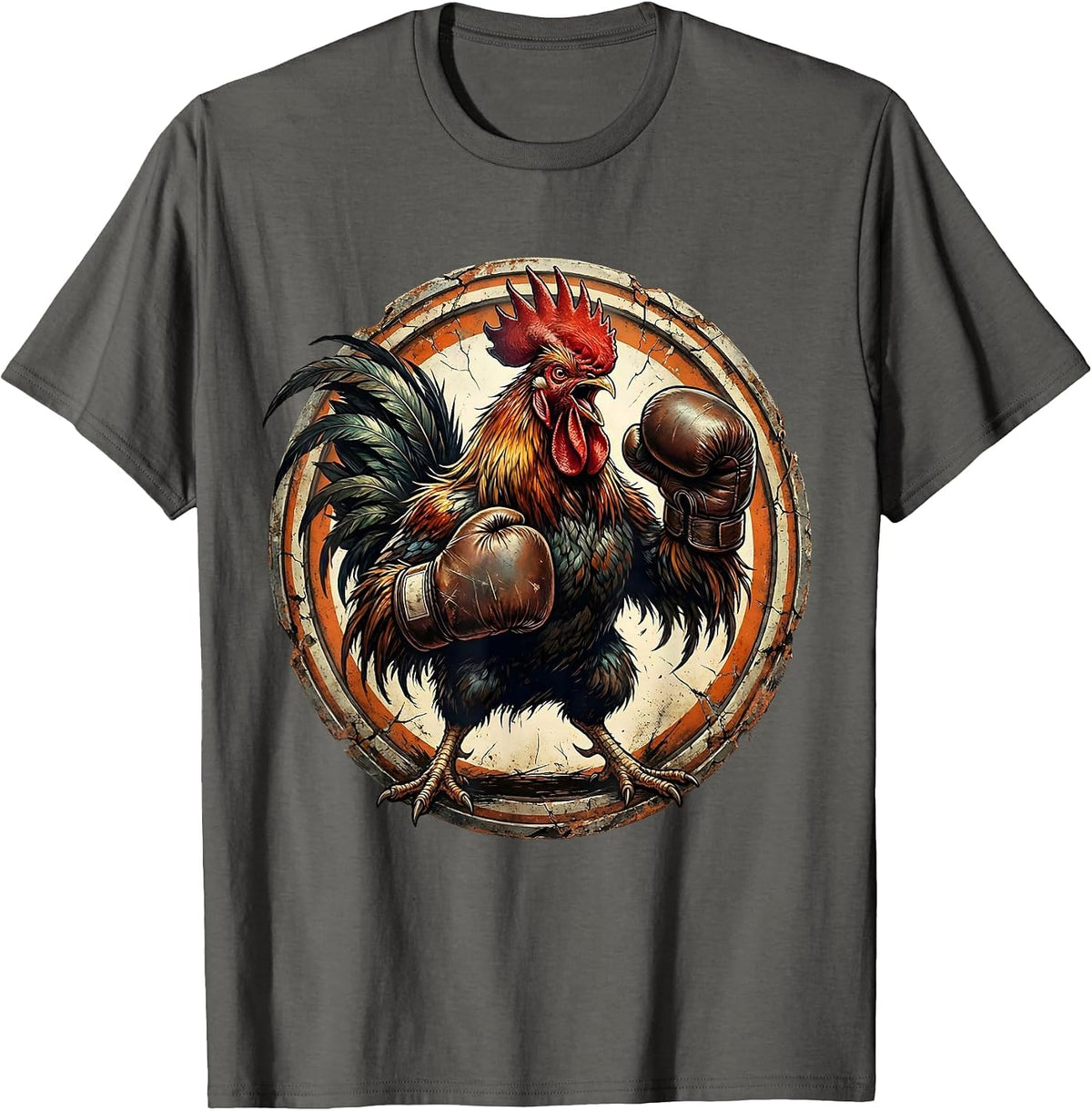 Men's Angry Rooster Boxing Gloves Novelty Graphic T-Shirt - Asphalt Grey
