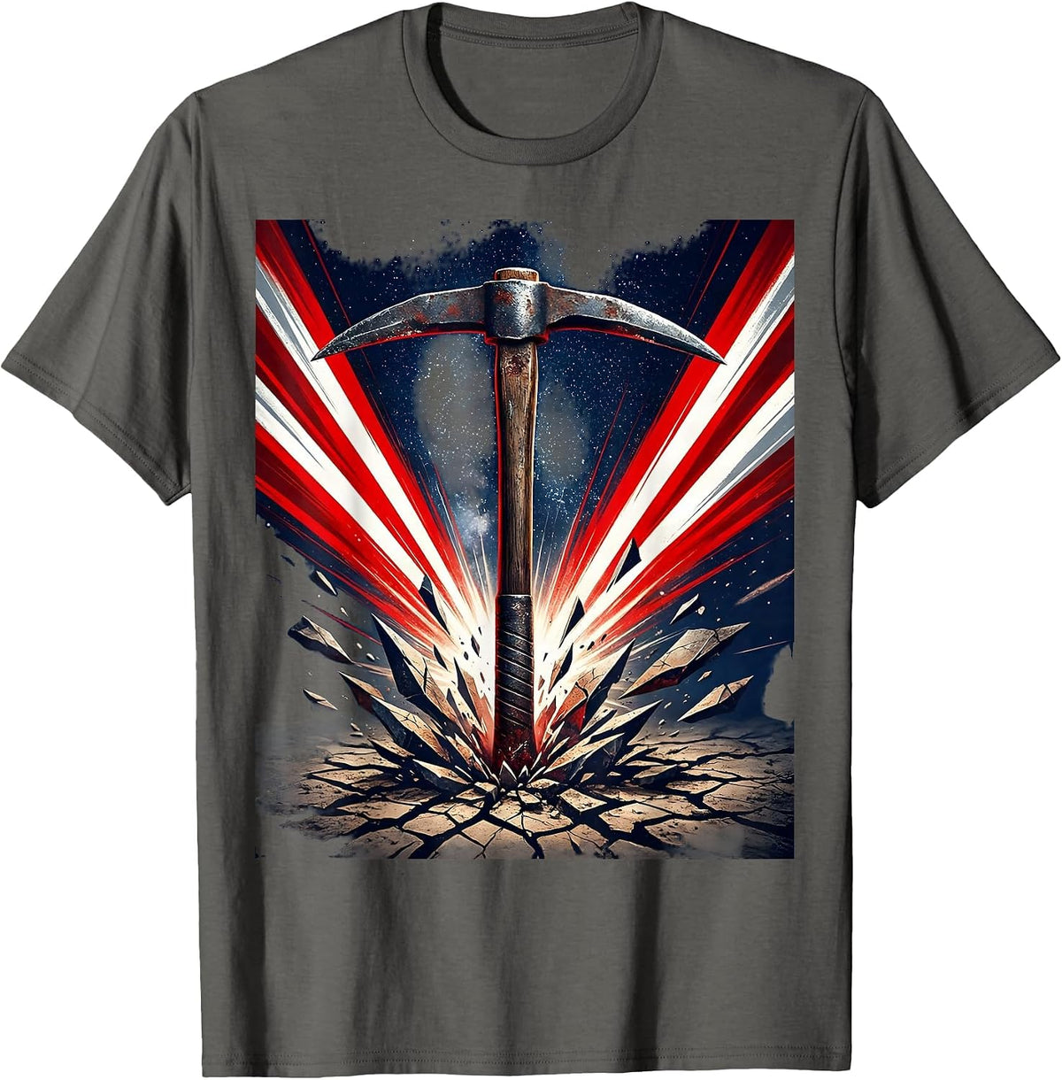 Labor Day Pickaxe Cracked Earth Graphic T-Shirt - Asphalt Grey