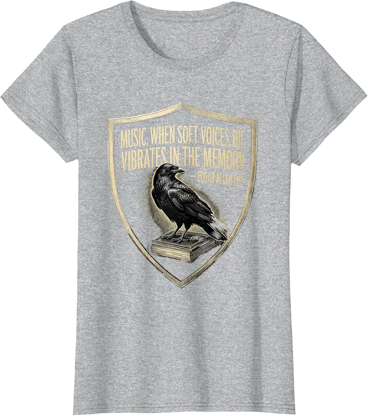 Women's Music Vibrates in Memory Edgar Allan Poe Gothic Literary T-Shirt - Heather Grey