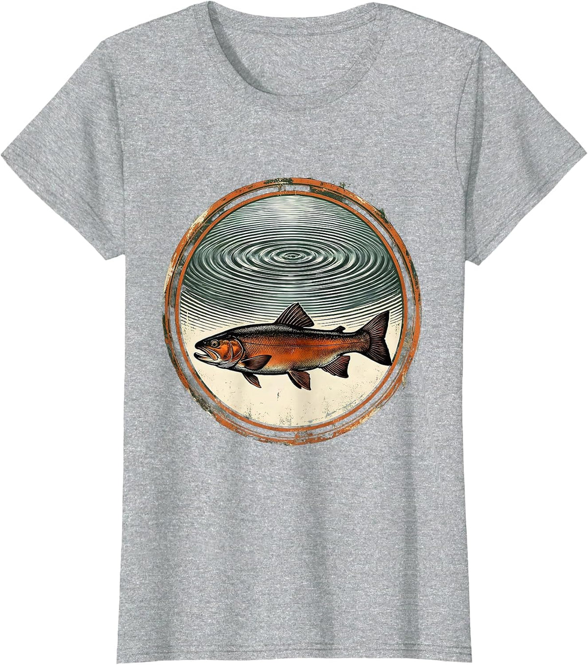 Trout Silhouette Beneath Glassy Water Surface T-Shirt - Heather Grey
