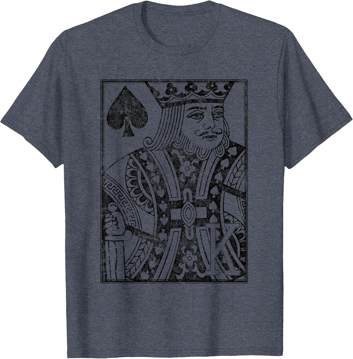 King of Spades Vintage Look Distressed Playing Card T-Shirt - Heather Blue