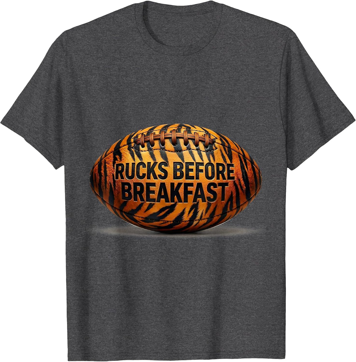Rucks Before Breakfast Rugby Design T-Shirt - Dark Heather Grey