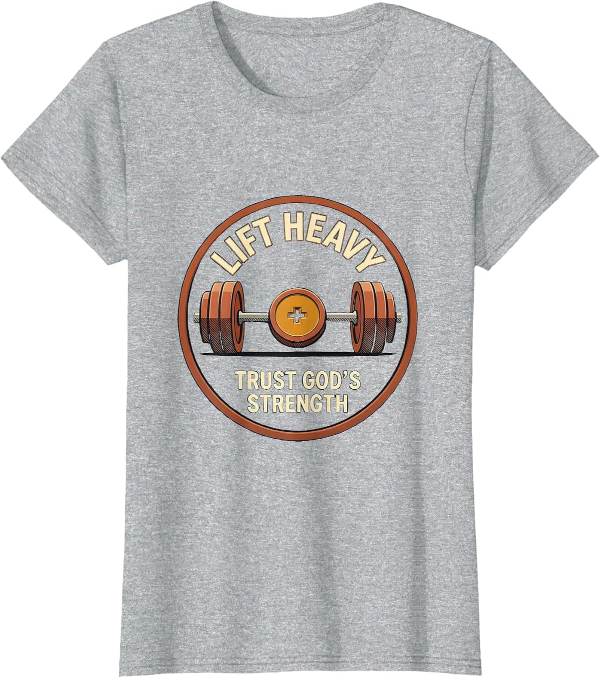 Women's Lift Heavy Trust God's Strength Christian Gym Weightlifter T-Shirt - Heather Grey