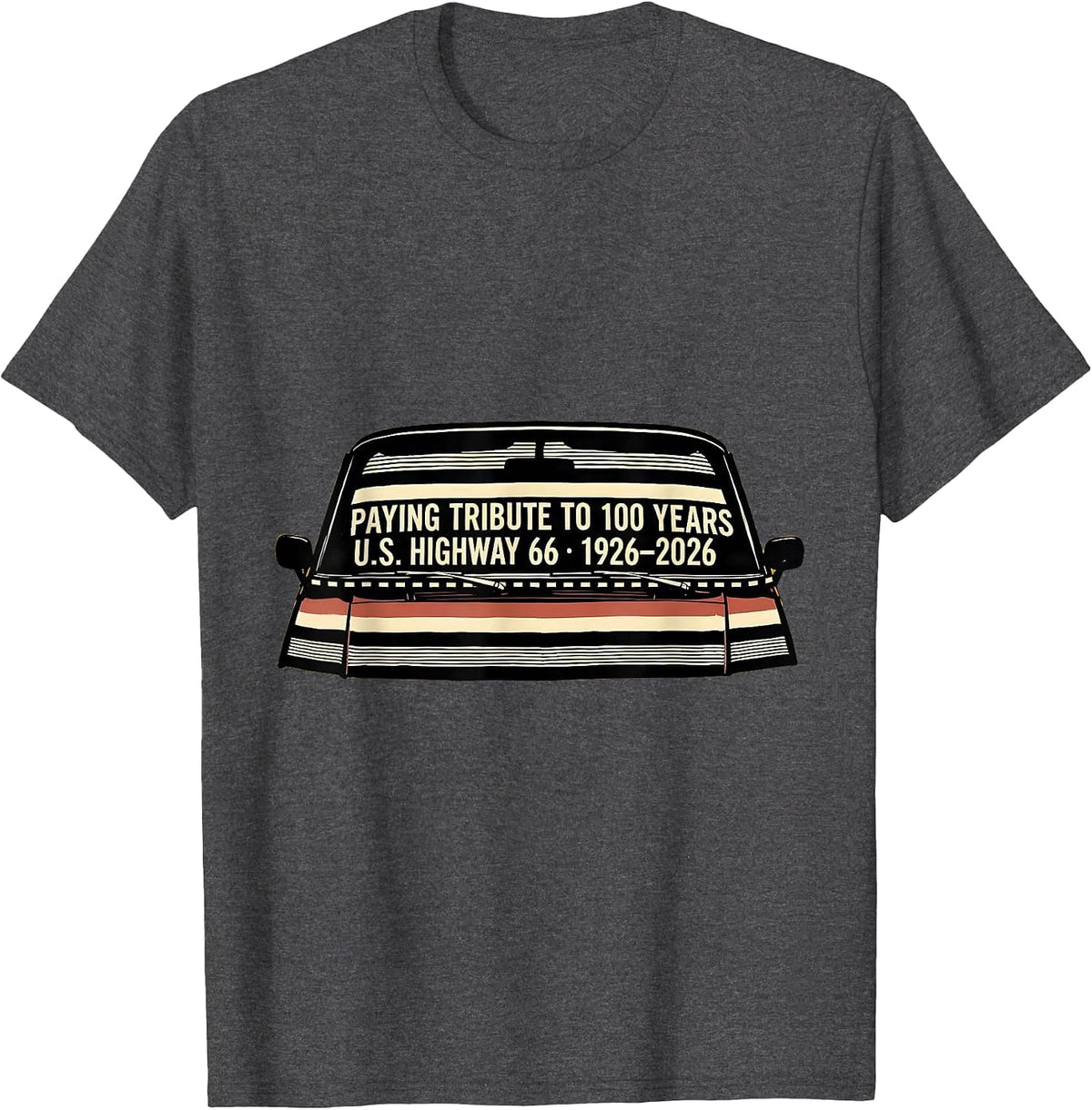 Paying Tribute To 100 Years — U.S. Highway 66 — 1926-2026 T-Shirt - Dark Heather Grey