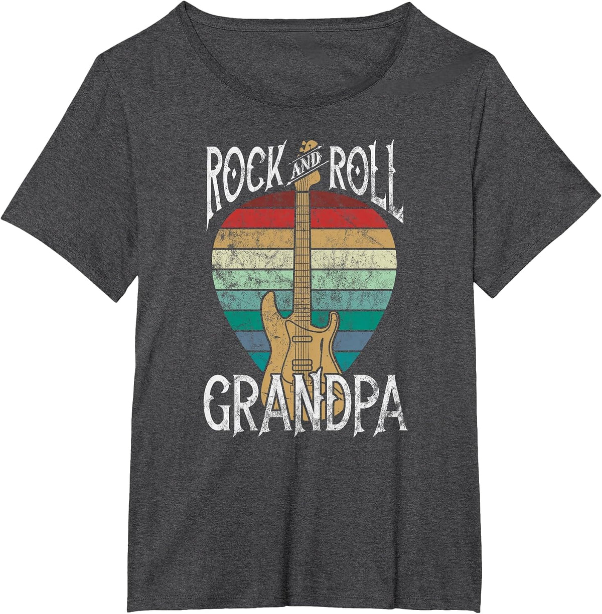 Rock n Roll Grandpa Vintage Guitar Player Music Lover T-Shirt - Dark Heather Grey