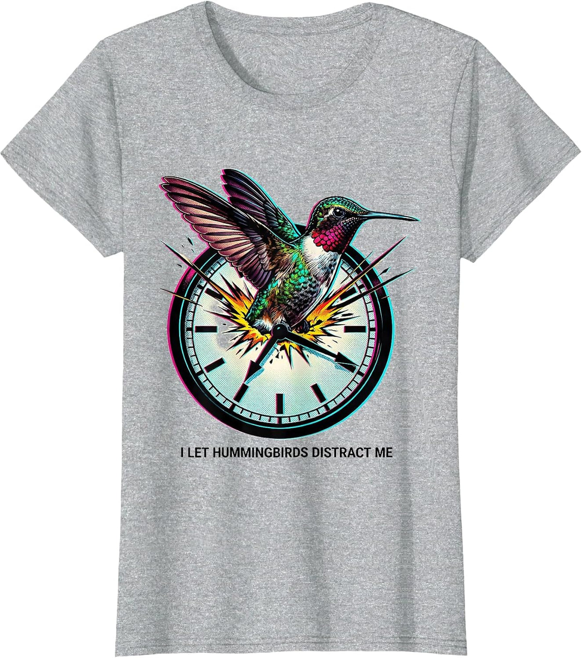 I Let Hummingbirds Distract Me Pop Art Bird Lover Gift T-Shirt - Heather Grey