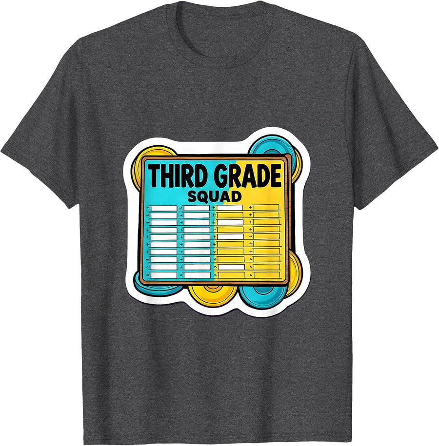 Men's Third Grade Squad Funny Teacher Humor Elementary School T-Shirt - Dark Heather Grey