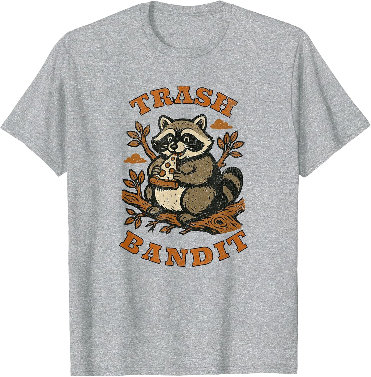 Trash Bandit Funny Raccoon Eating Pizza Cartoon Humor T-Shirt - Heather Grey