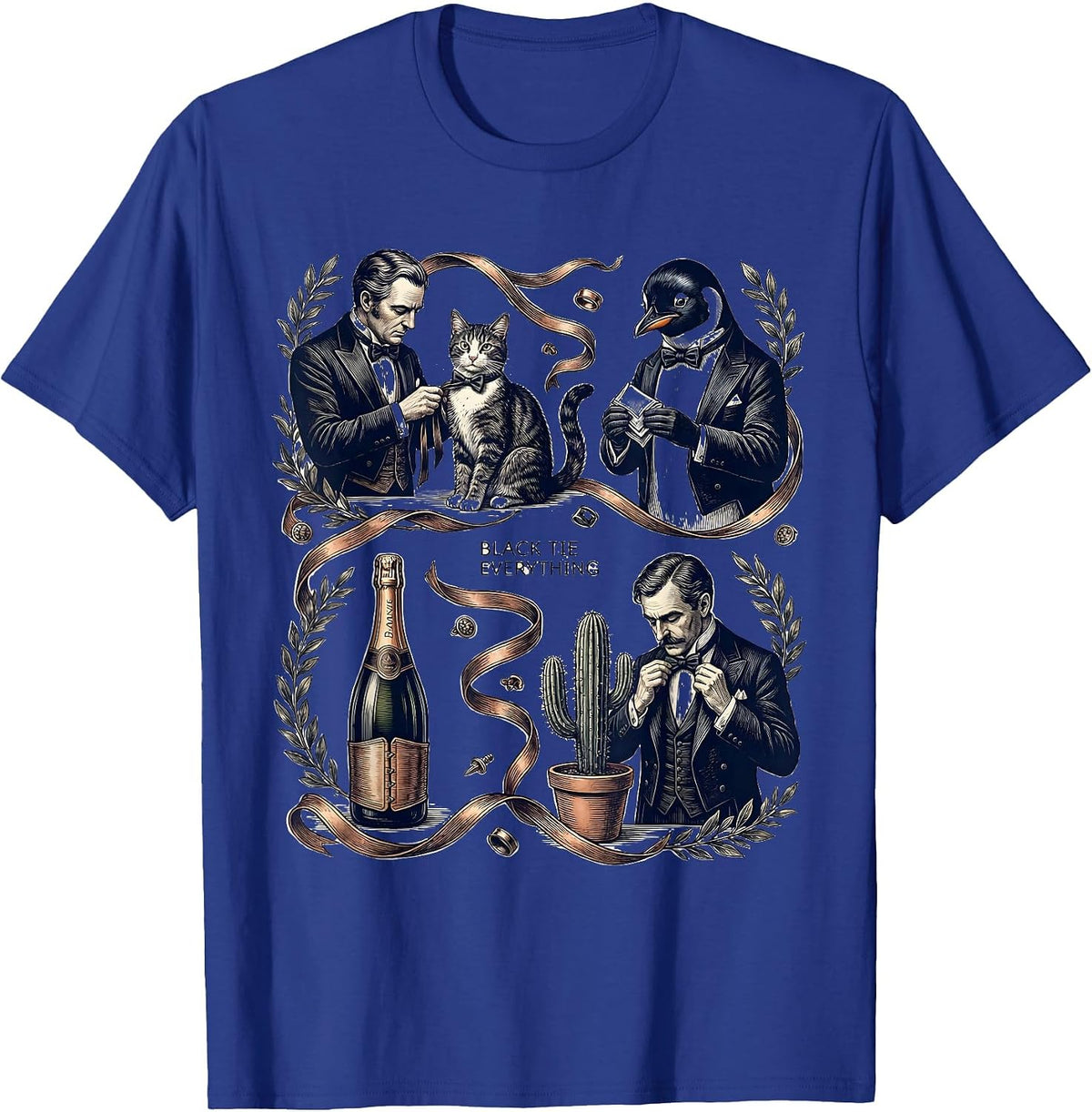 Men's Black Tie Everything Tuxedo Formal Humor Design T-Shirt - Royal Blue