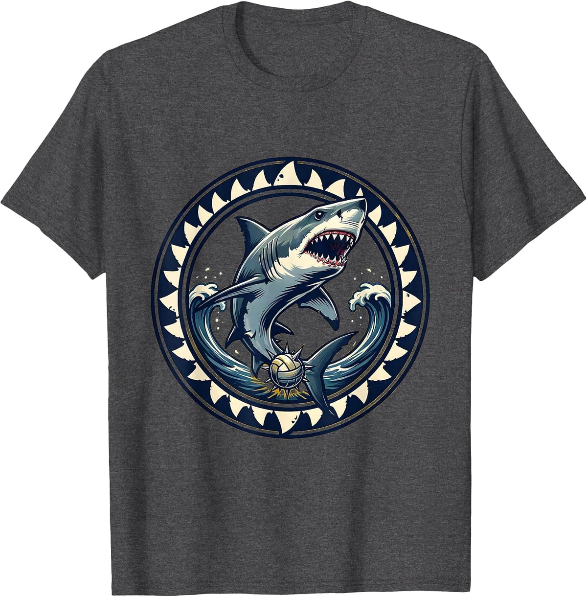 Shark Volleyball Spike Graphic Tee T-Shirt - Dark Heather Grey