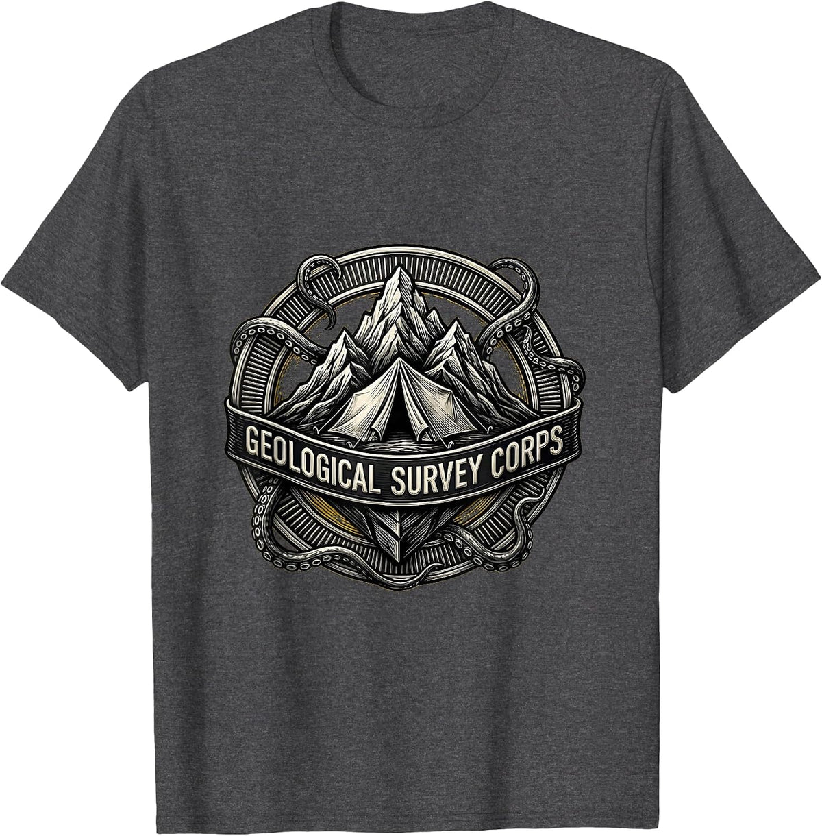 Geological Survey Corps Funny Lovecraft Cosmic Horror Fan T-Shirt - Dark Heather Grey