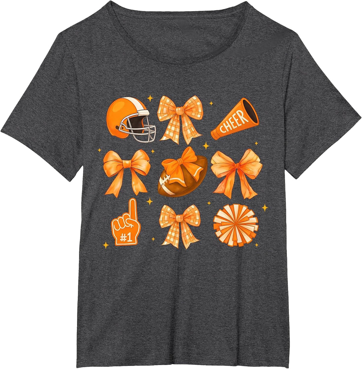 Orange Football Game Day Coquette Bow Touchdown Season T-Shirt - Dark Heather Grey