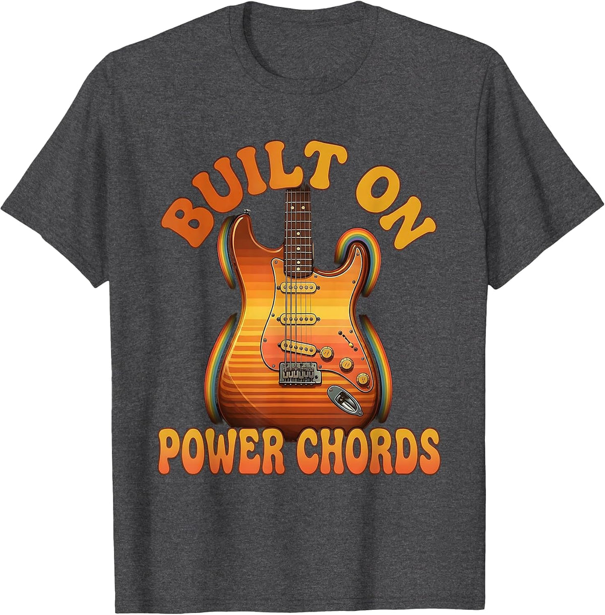 Built on Power Chords Vintage Rock Band Design T-Shirt - Dark Heather Grey