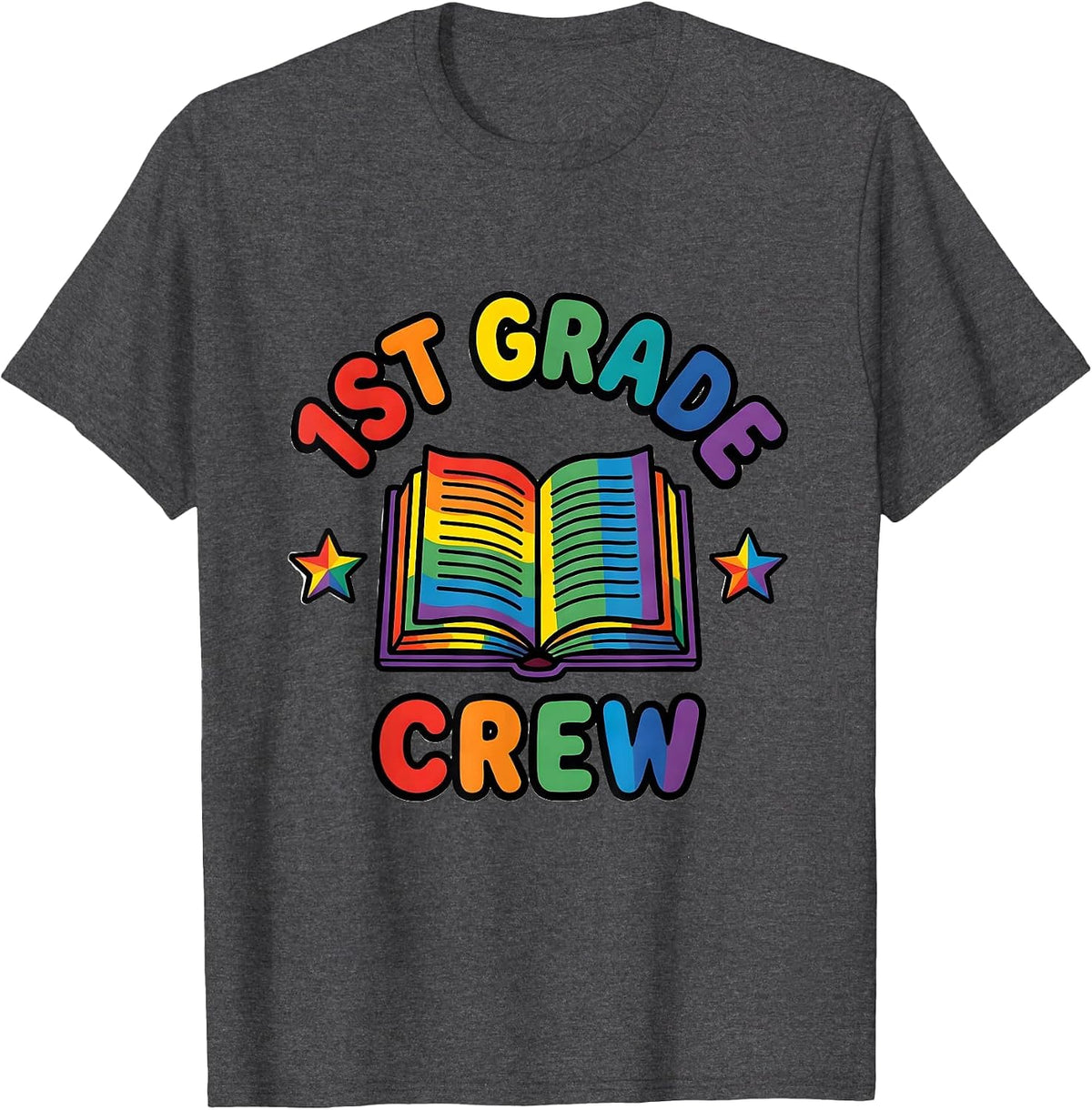 Men's 1st Grade Crew Colorful Teacher Student Back To School T-Shirt - Dark Heather Grey