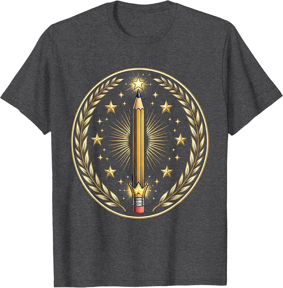 Men's Magic Wand Pencil First Grade Teacher Gift T-Shirt - Dark Heather Grey