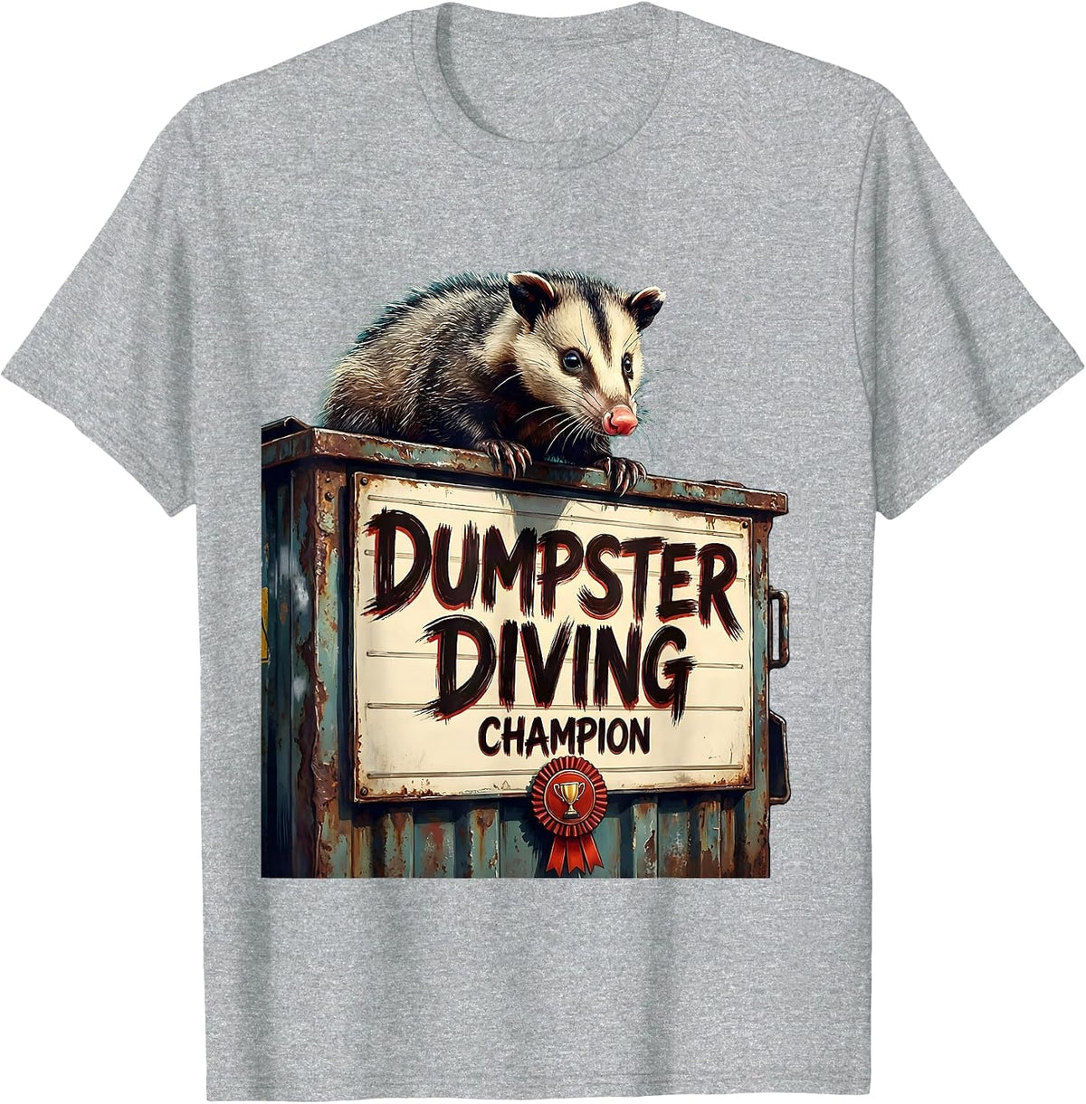 Men's Dumpster Diving Champion Opossum Design T-Shirt - Heather Grey