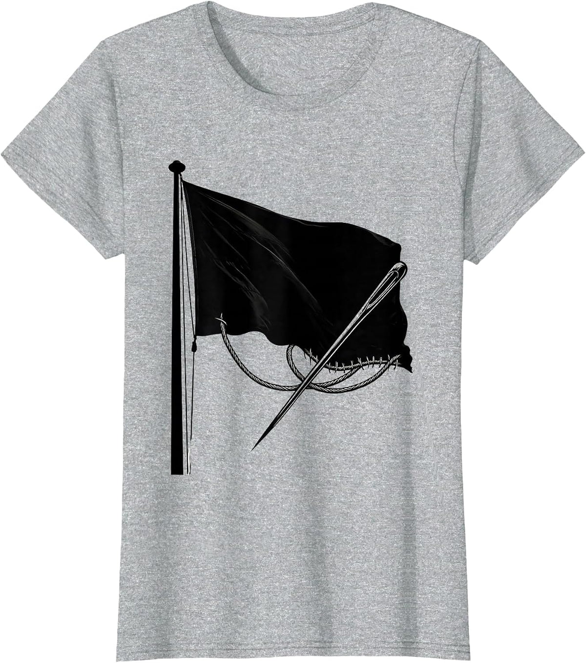 Hand-Sewn Flag Needle and Thread Illustration T-Shirt - Heather Grey