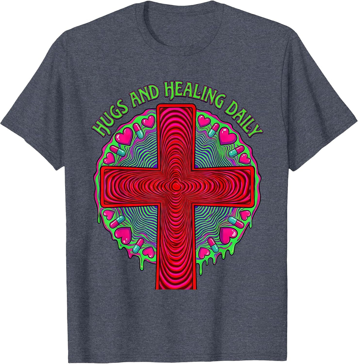 Hugs and Healing Daily School Nurse Design T-Shirt - Heather Blue