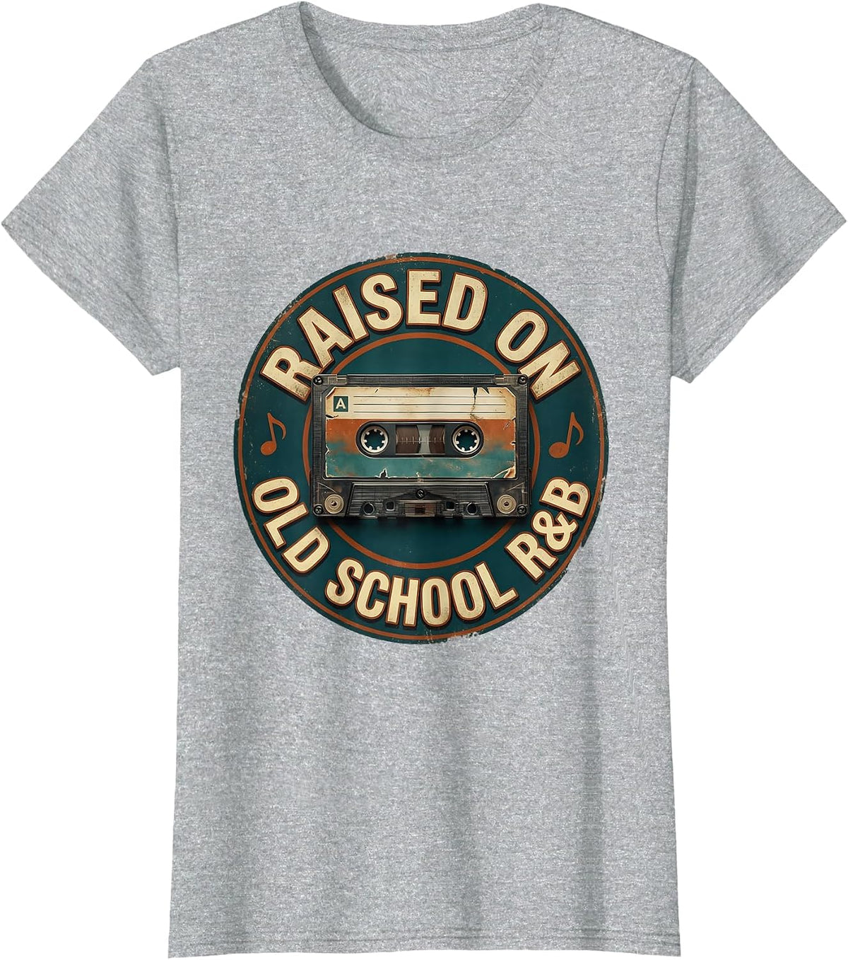 Raised On Old School R&B Vintage Cassette Design T-Shirt - Heather Grey