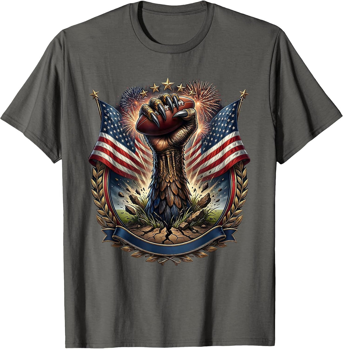 Monstrous Hand Rising From Turf Rugby Graphic T-Shirt - Asphalt Grey