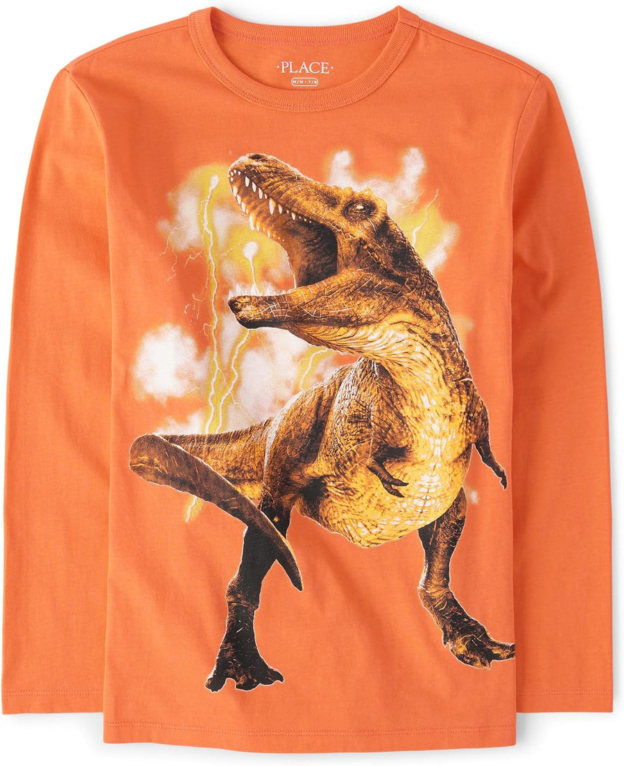 The Children's Place Boys' Dinos,Cars,Sports Long Sleeve Graphic T-Shirts - Dino Roar