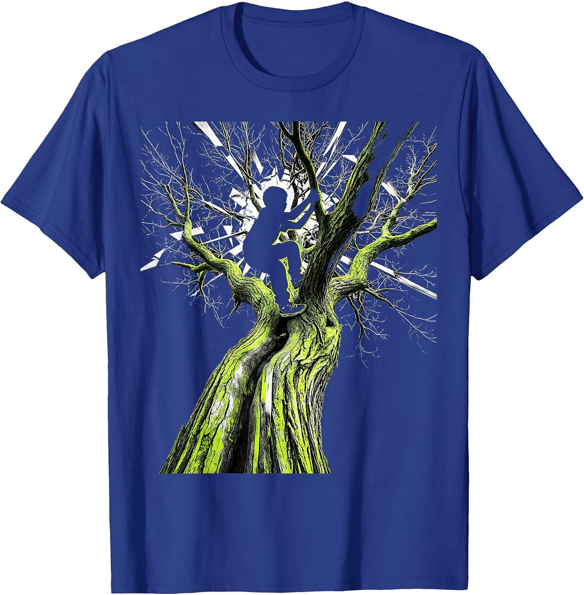 Local Boy Kid Climbing Backyard Tree Illustration T-Shirt - Royal Blue