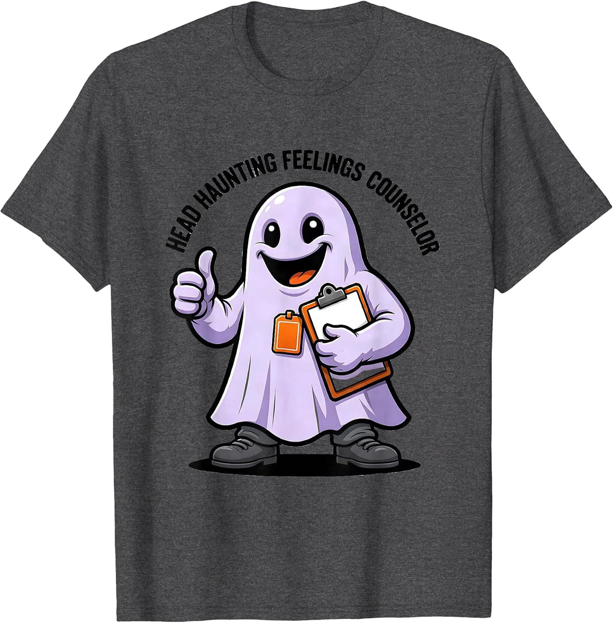 Men's Head Haunting Feelings Counselor Cartoon Halloween School T-Shirt - Dark Heather Grey