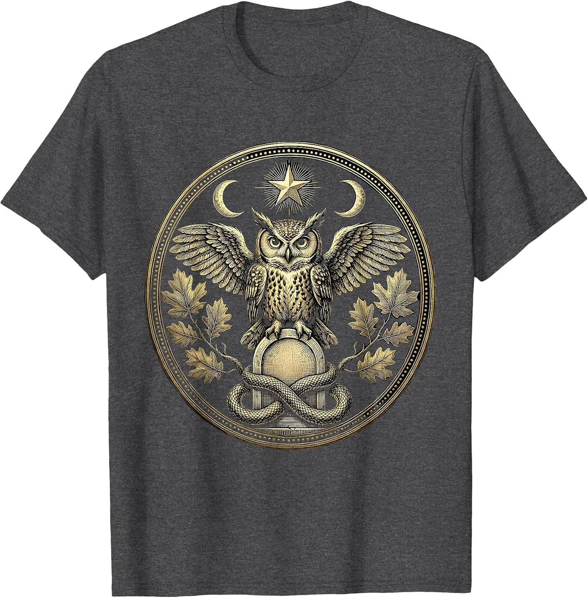 Men's Halloween Owl on Tombstone Falling Leaves Design T-Shirt - Dark Heather Grey
