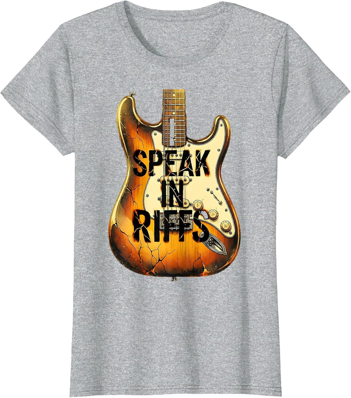 I Speak In Riffs Heavy Metal Guitar Design T-Shirt - Heather Grey