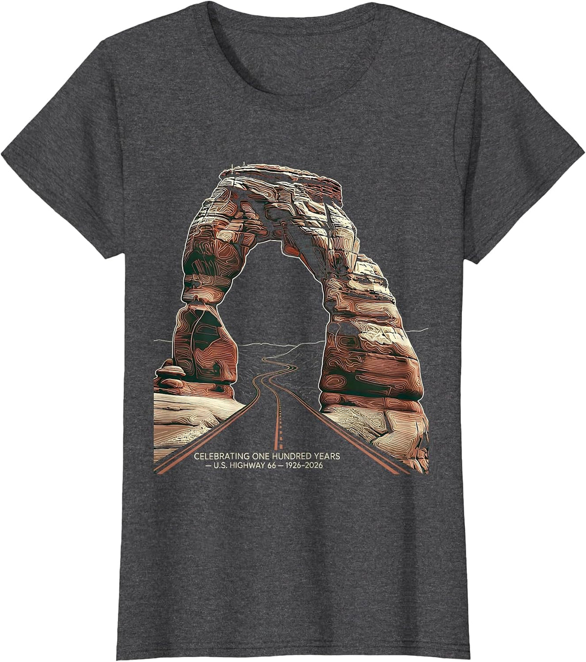 Women's Celebrating One Hundred Years — U.S. Highway 66 — 1926-2026 T-Shirt - Dark Heather Grey